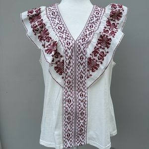 Anthropologie Reath & Wren Red and White Embroidered Tank Top Size L NWT